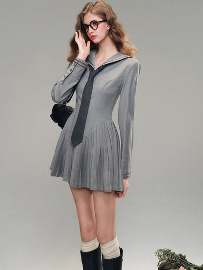 Pleated Long Sleeve Dress