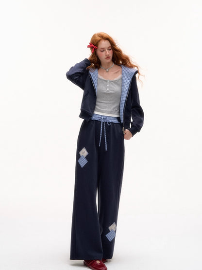 Plaid Patchwork Hoodie &amp; Sweatpants Set