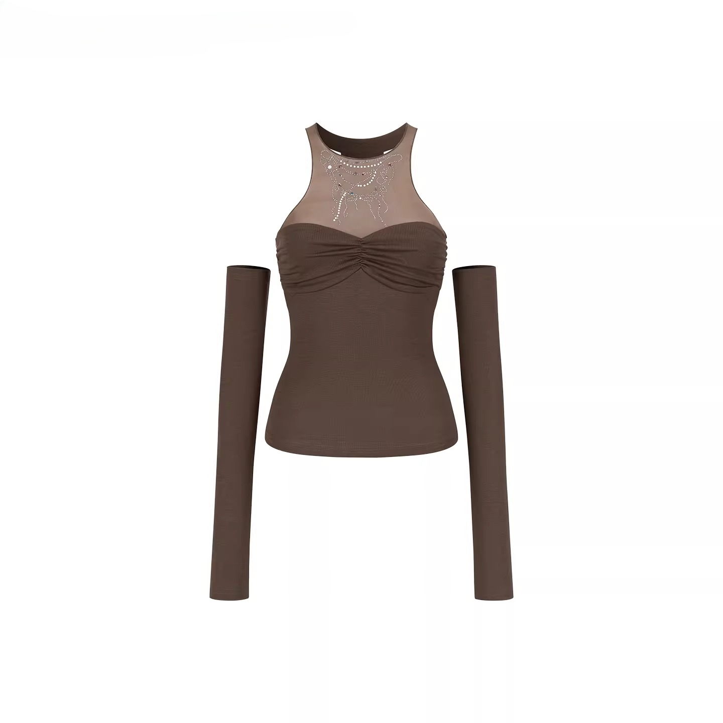 Detachable Mesh Panel Halter T-Shirt