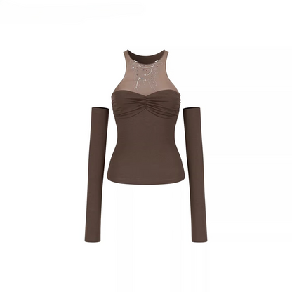 Detachable Mesh Panel Halter T-Shirt
