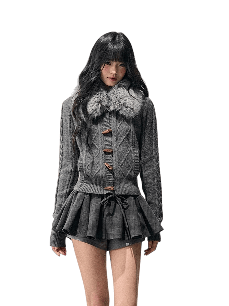 Cable Knit Toggle Cardigan Sweater