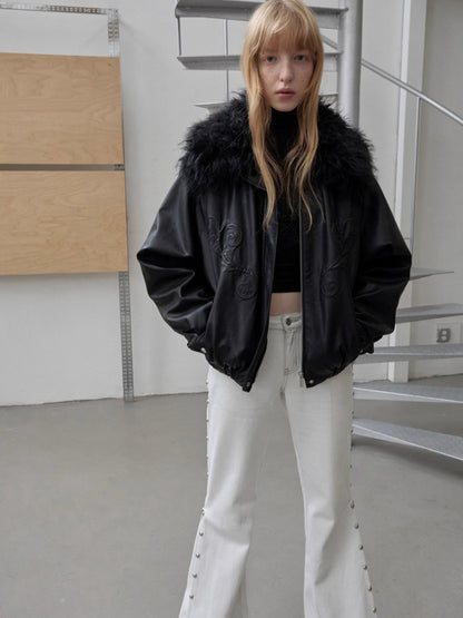 Studded Cat-Whisker Flared Denim Pants