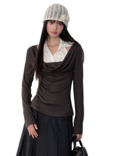Fake Two-Piece Draped Neck Knit Top - CHINASQUAD