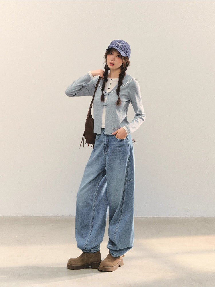 Contrasting Fake Two Piece Woolen Cardigan