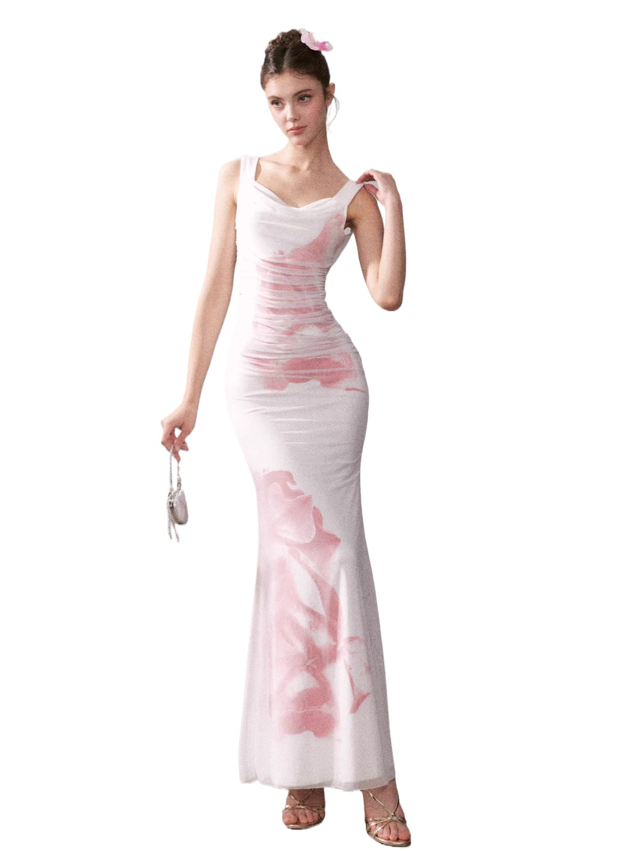 Icy Rose Floral Mesh Mermaid Maxi Dress