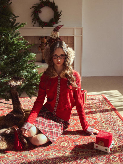 Vintage Check Contrast Knit Sweater