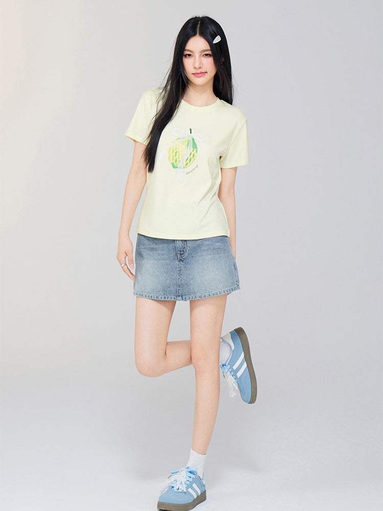 Bow-tied Fruit Regular Shoulder T-shirt
