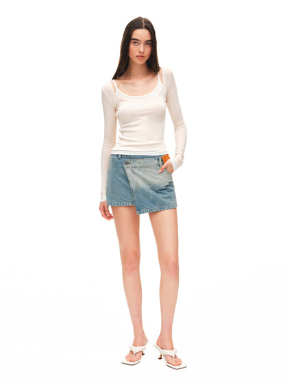 Color-block Two-piece Integrated Strap Layered T-shirt - CHINASQUAD