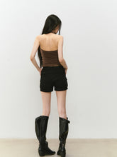 Chain Swing-neck Halter Neckline-gathered Waist Tank Top - CHINASQUAD