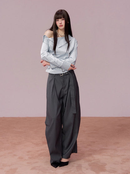 Tailored Drape Wide-Leg Suit Trousers