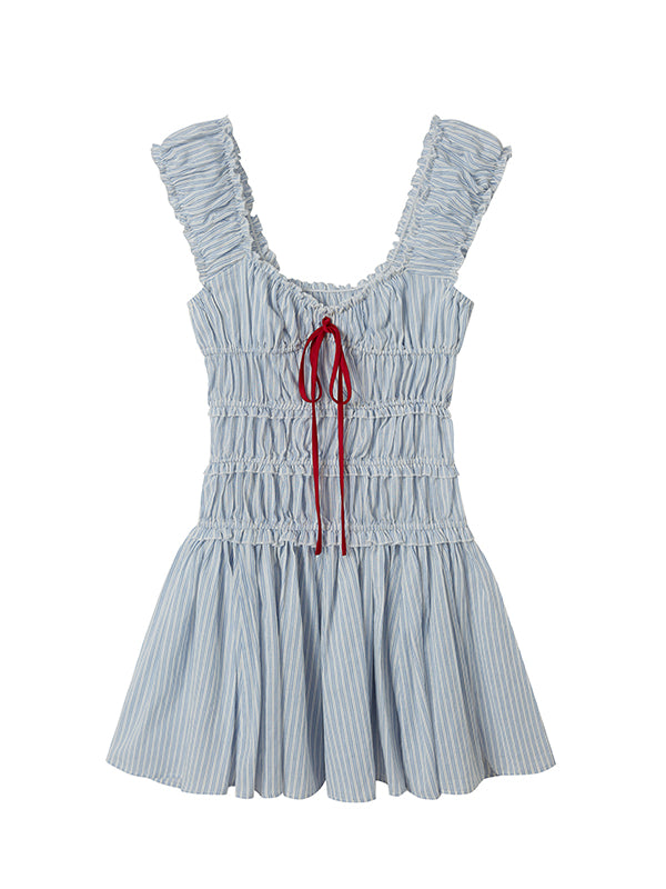 Blue Ruffle Sleeve Smocked Mini Dress