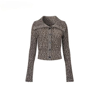 Lapel Collar Wool Short Knit Cardigan