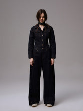 Raw Denim Wide-Shoulder Waist-Cinching Jacket Set - CHINASQUAD