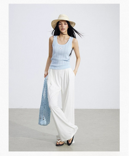 Lace Trim Textured Ice Silk Tank Top