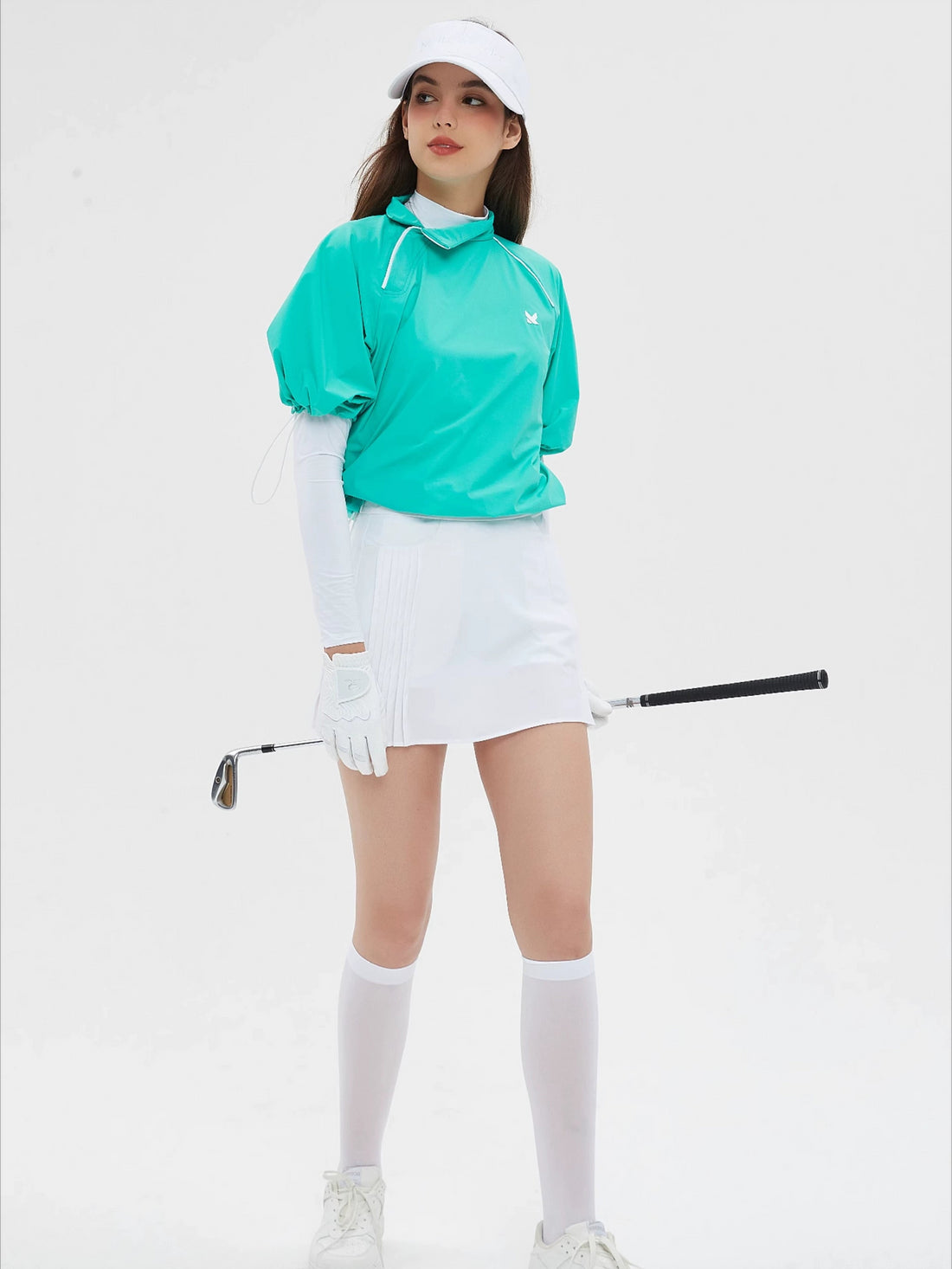 Golf High-neck Windbreaker Top &amp; A-line Skirt Set