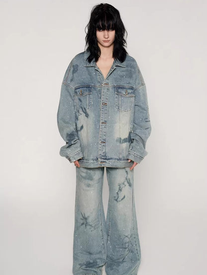 Rhinestone Nautical Map Denim Jacket