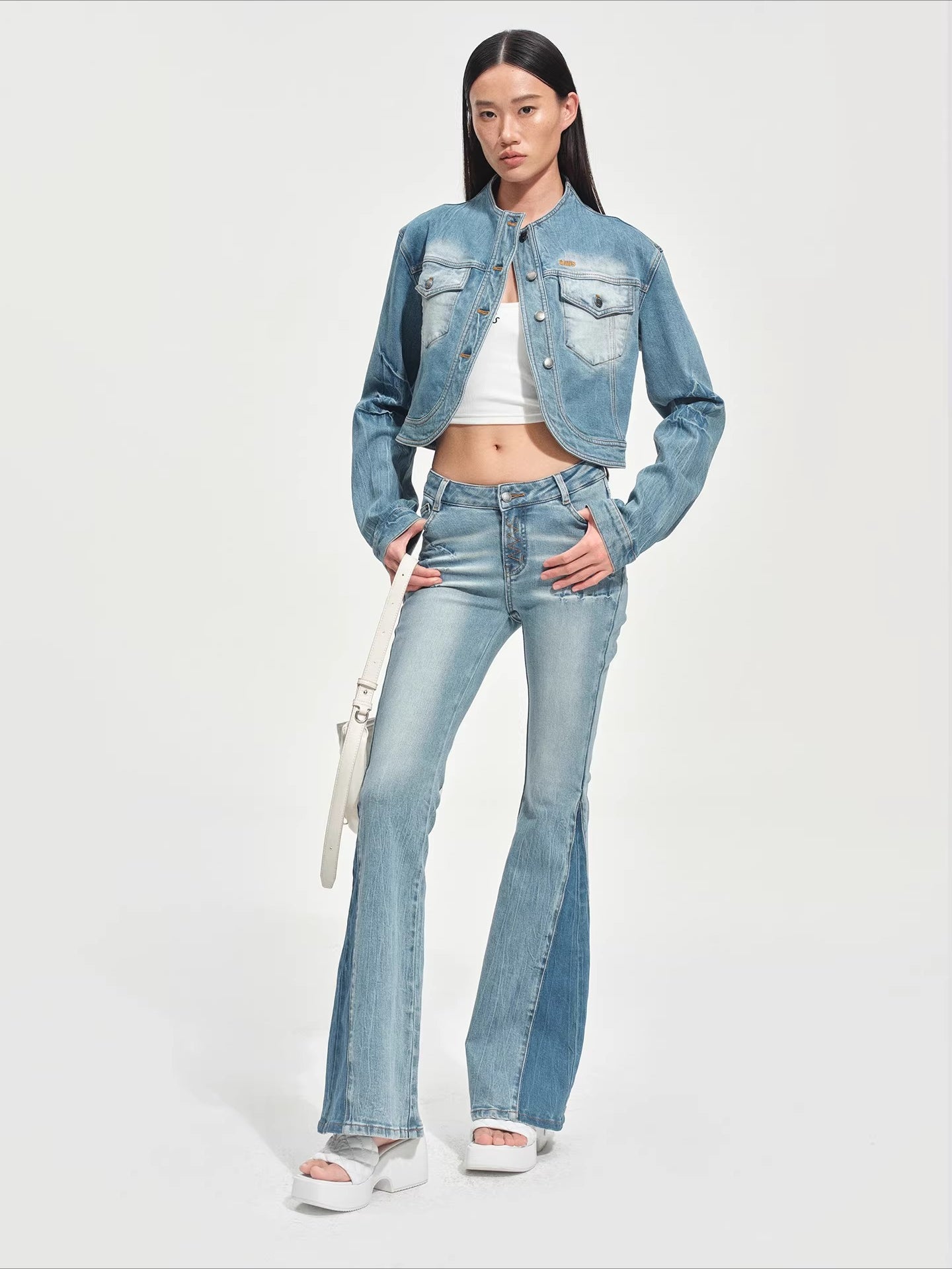 Vintage-Washed Skinny Micro-Flare Denim Jeans