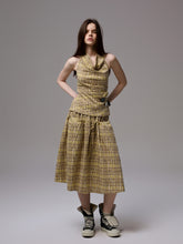 Plaid Halter Neck Backless Tank Top & Midi Skirt Set - CHINASQUAD
