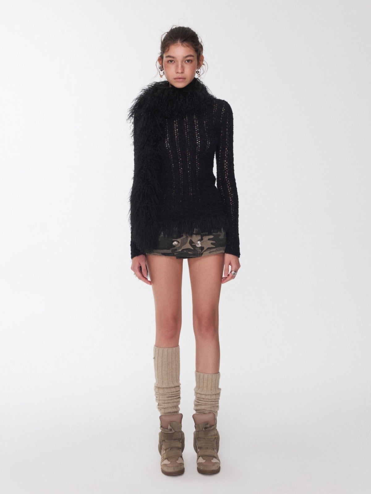 Ombre Shearling Wool Long Scarf