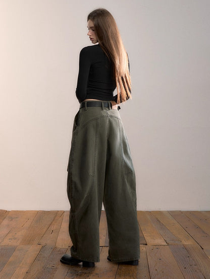 Army Green Relaxed Wide-Leg Pants