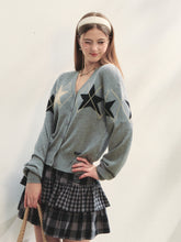 Single-breasted Star Argyle Knit Cardigan - CHINASQUAD