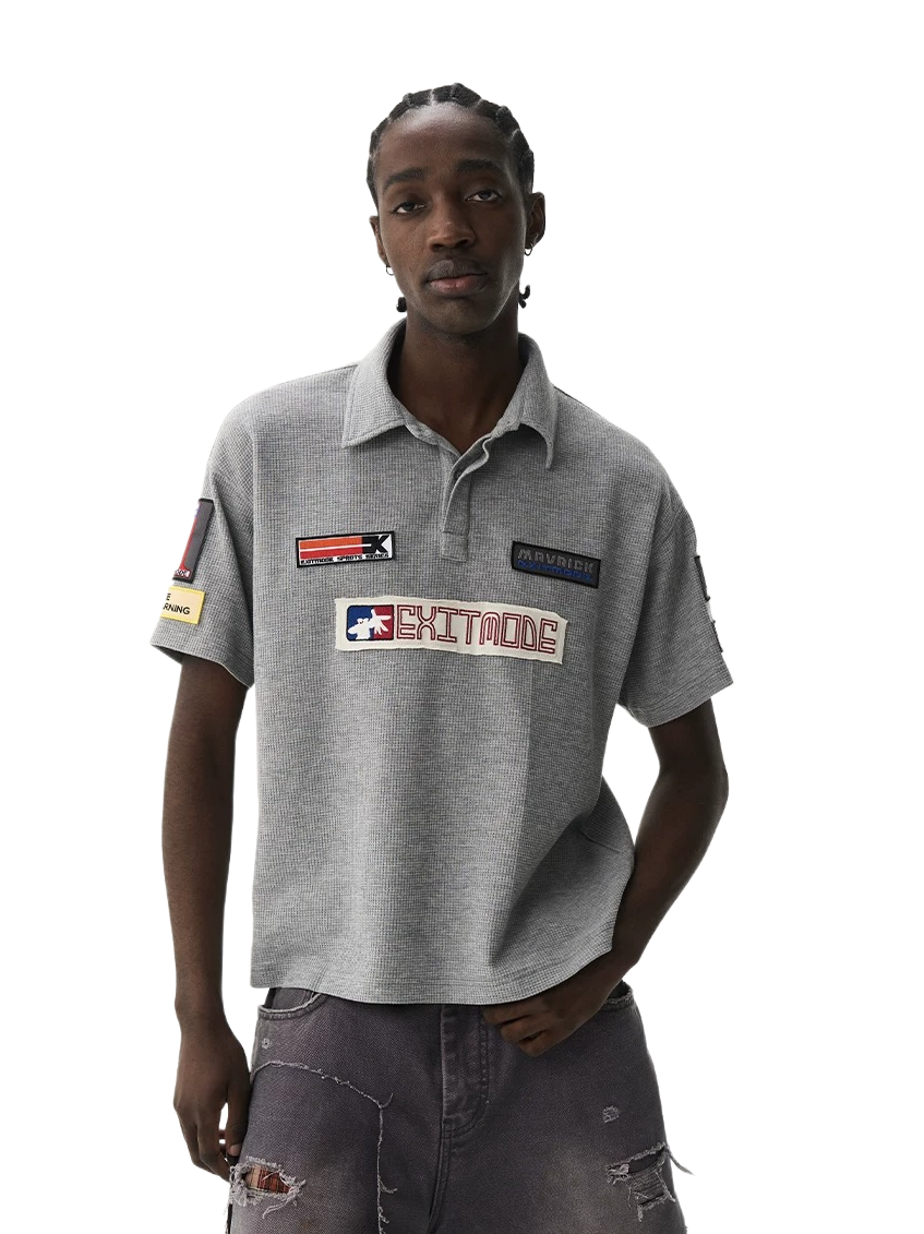 Waffle Texture Badge Polo Shirt