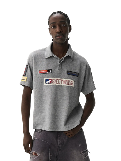 Waffle Texture Badge Polo Shirt