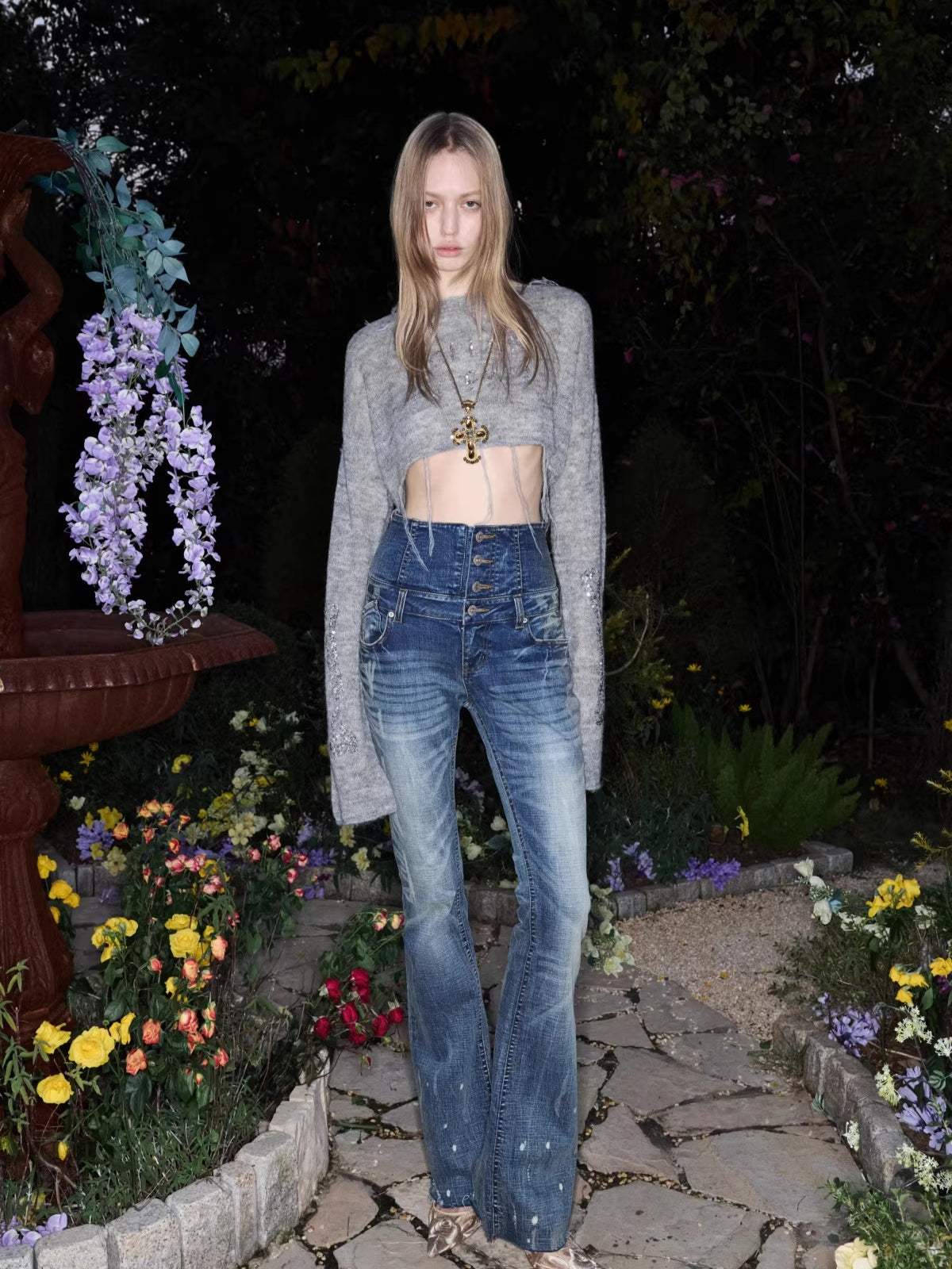 Mohair Sequin Sheer Knit Base Layer