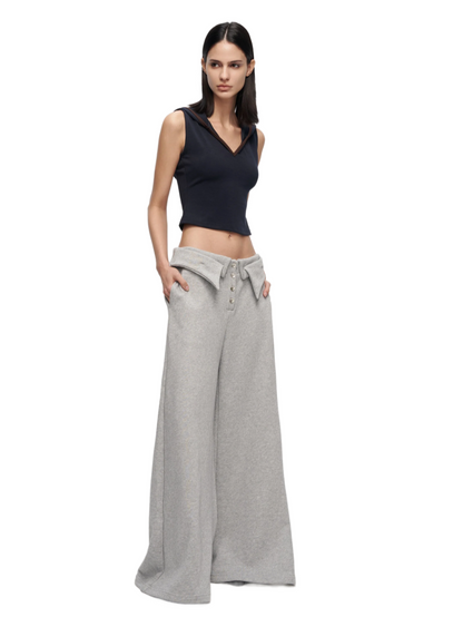Double-Layer Collar Wide-Leg Pants In Gray