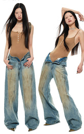 Light Blue Wide-Leg Jeans - CHINASQUAD