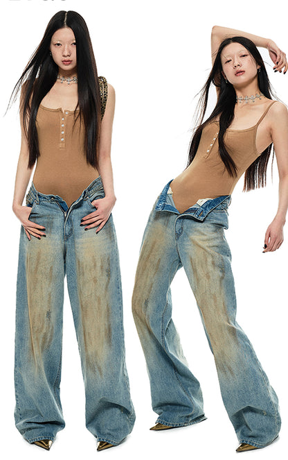 Light Blue Wide-Leg Jeans - CHINASQUAD