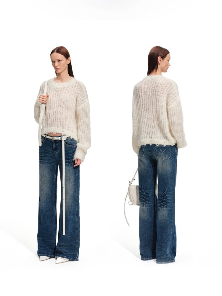 Distressed Mohair Wool Knit Sweater