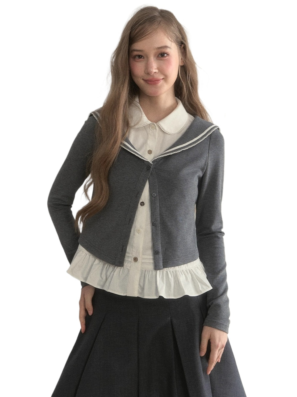 Sailor Collar Academia Style Layered Knit Blouse