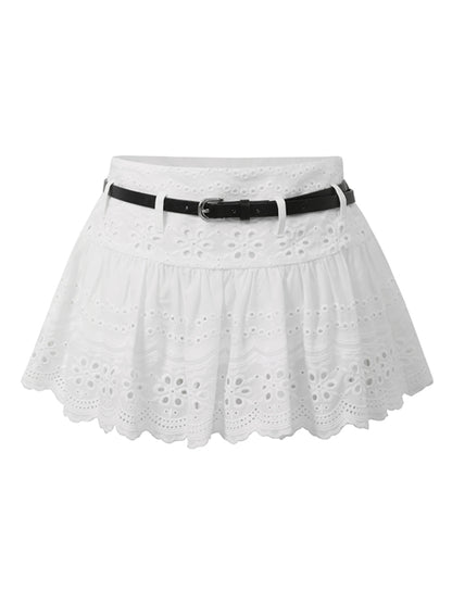 Lace Hollow Low Waist A-line Mini Skirt