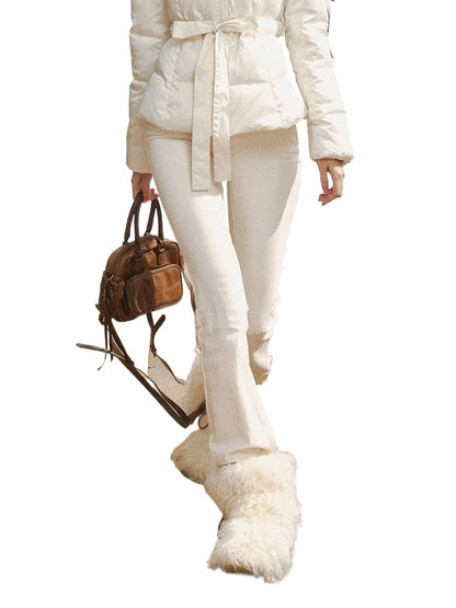 White High-Waist Flared Draped Pants