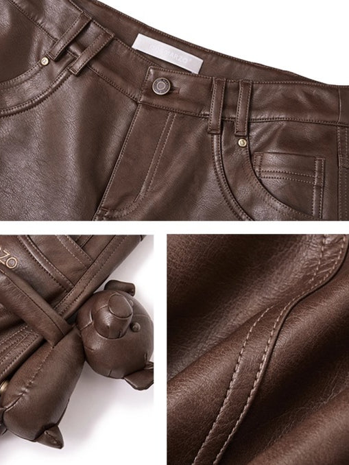 Faux Leather Straight-Leg Pants