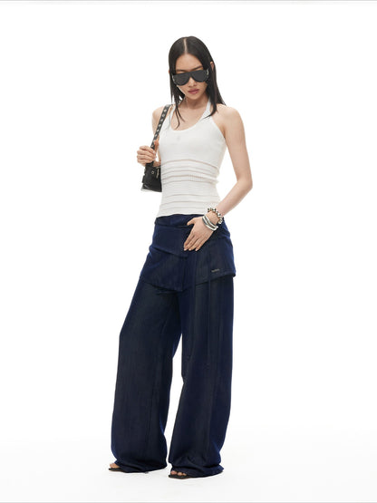 Layered Lyocell Denim Wide-Leg Trousers