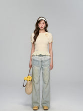 Three-Dimensional Flower Pleated Short-Sleeve Blouse - CHINASQUAD
