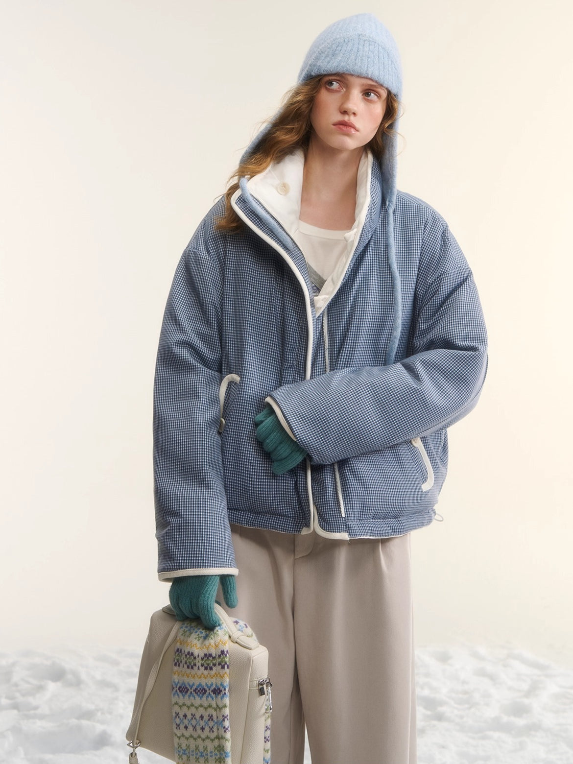 Reversible Checkered Short Down Jacket