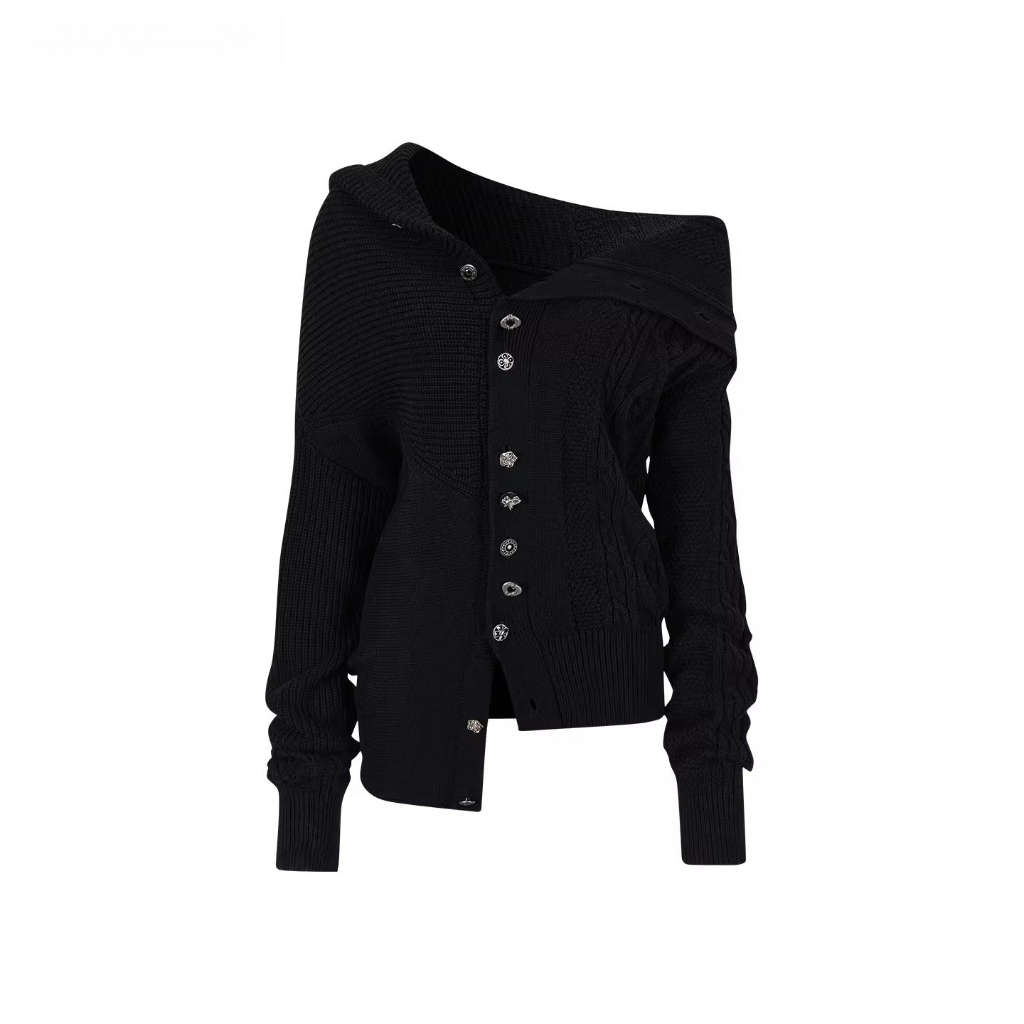 Oversized Collar Asymmetric Knit Sweater Jacket