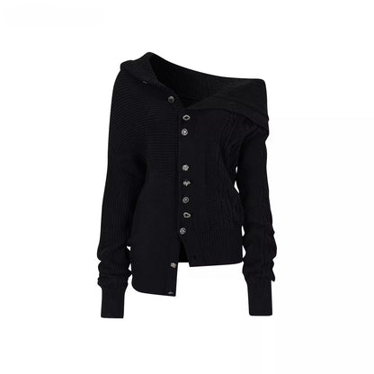 Oversized Collar Asymmetric Knit Sweater Jacket