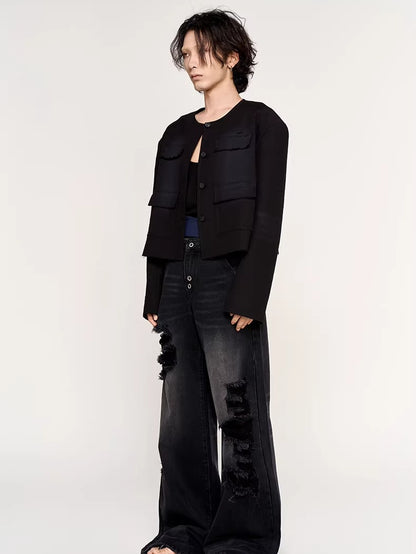 Black-Whisker Straight-Leg Denim Jeans