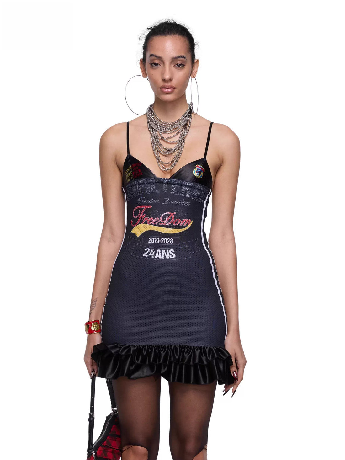 Letter-Print Lace-Trim Jersey Strap Dress