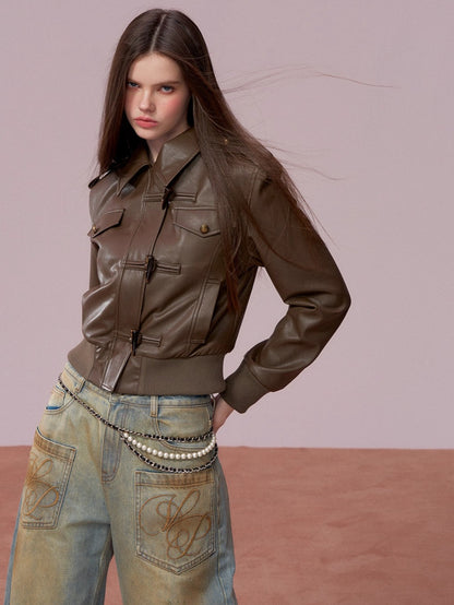 Fleece-Lined Cropped Moto Jacket