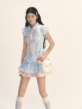 Blue Floral Contrast Check Shirt & Skirt Set - CHINASQUAD