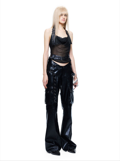 Grunge Oversized Faux Leather Cargo Pants