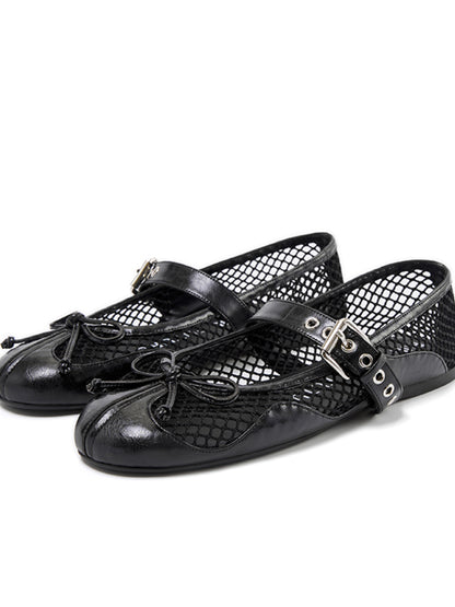 Fishing Net Woven Flat Mary Jane Shoes