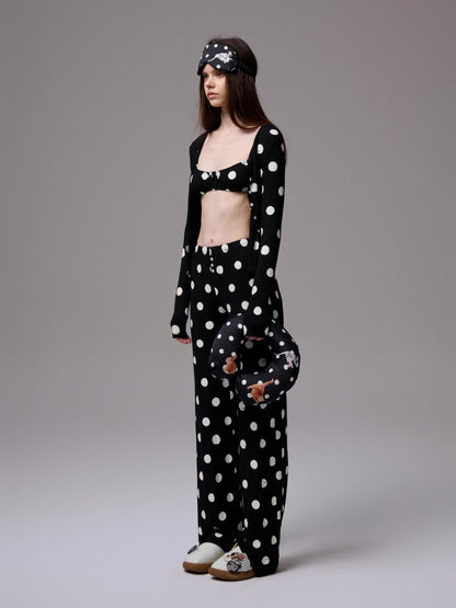 Polka Dot Contrast Knit Cardigan &amp; Lounge Pants Set