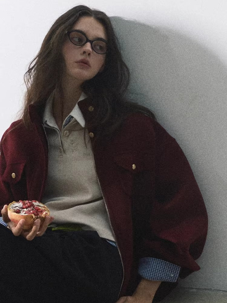 Wool-Blend Oversized Short Jacket