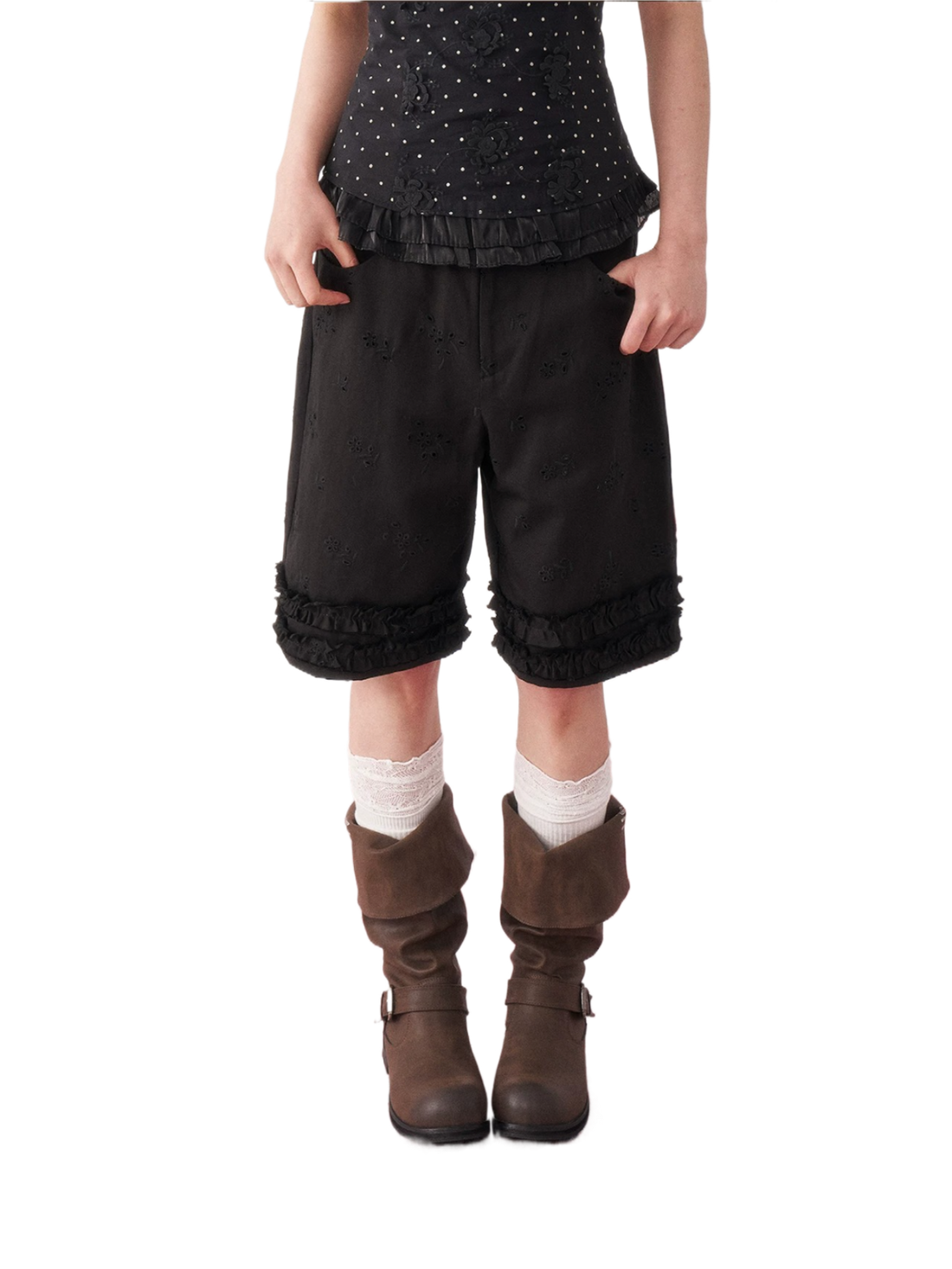 Vintage Lace Trim Lyocell Shorts